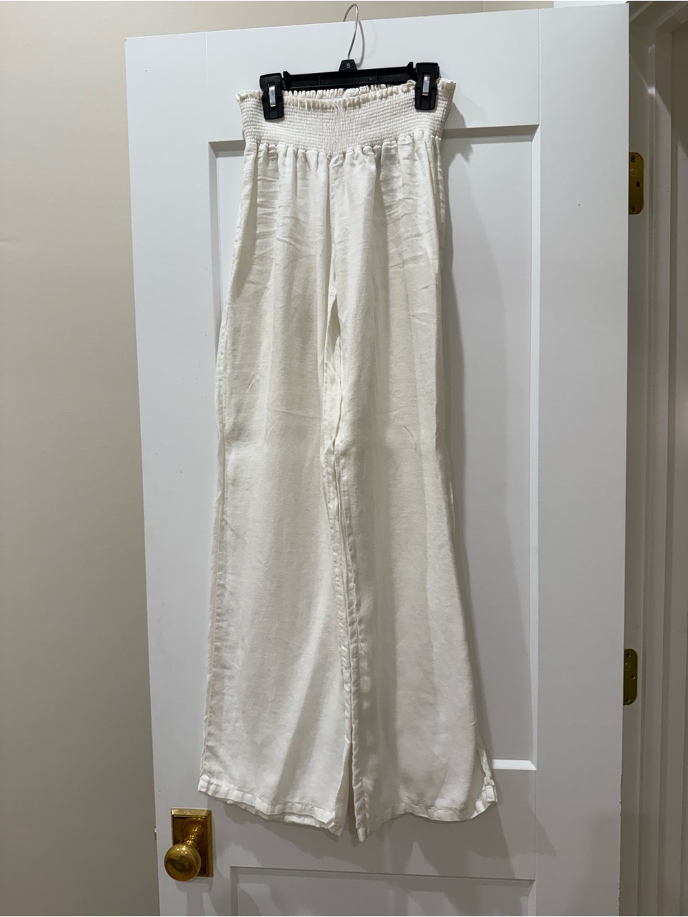 Jolie 100% Linen White Smocked Wide Leg Pants Size Medium
